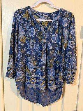 Lucky Brand Navy Blue Floral Boho Blouse